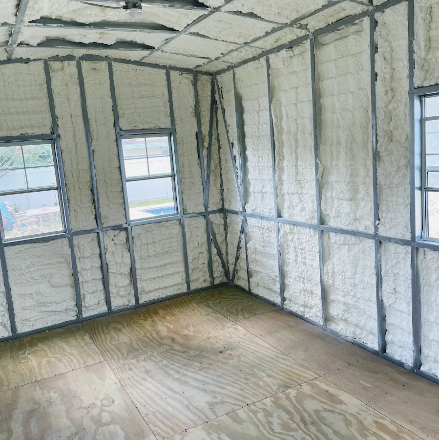 Closed-cell spray foam insulation applied to wall cavities in a residential project in Vero Beach South